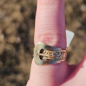 14K Yellow Gold Belt Buckle Style Gold Nugget Fashion Ring Band Size 4.5